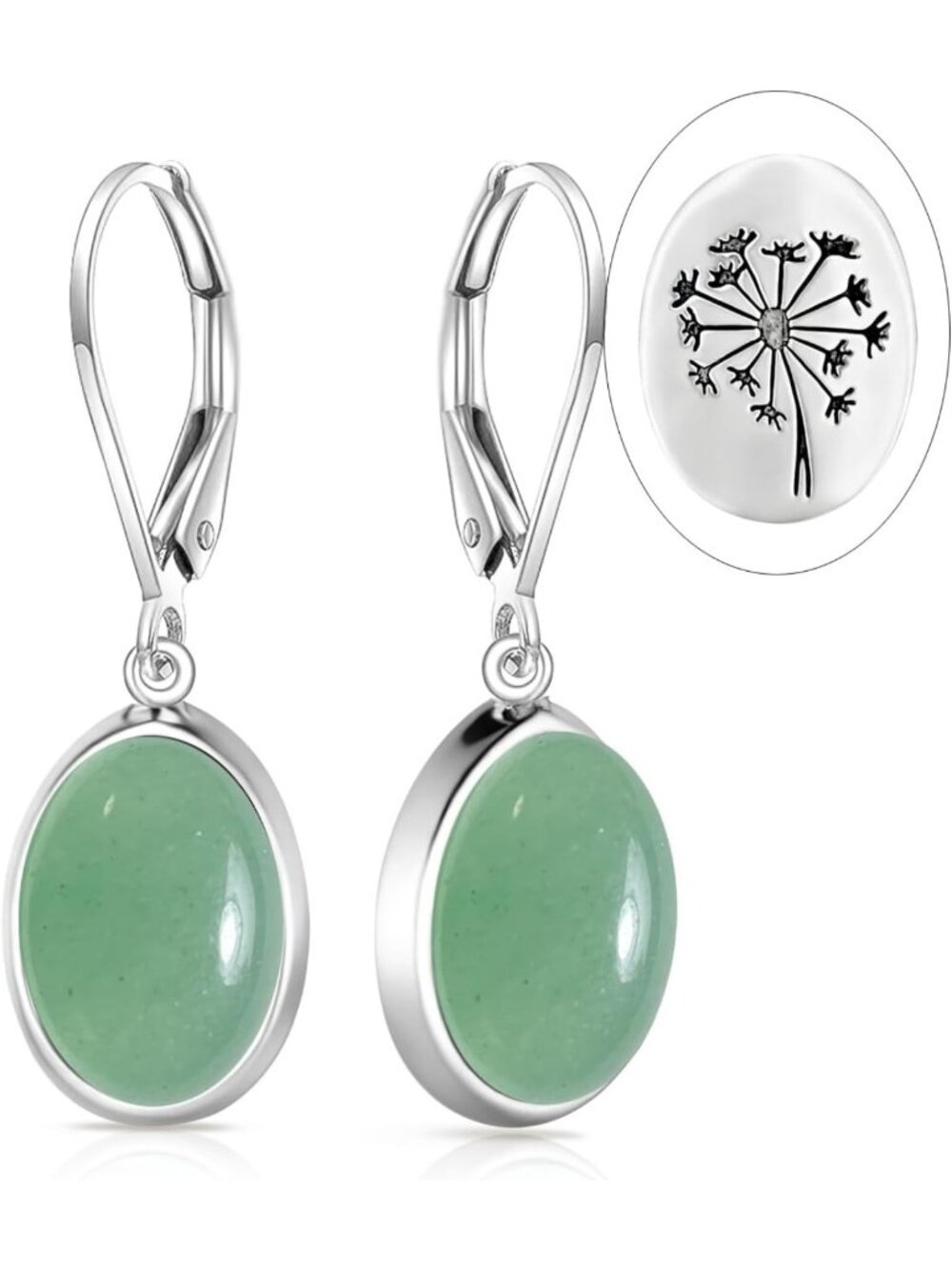 Boho Oval Stone Dangle Earrings, S925 Silver Teardrop Quartz Gemstone for Women